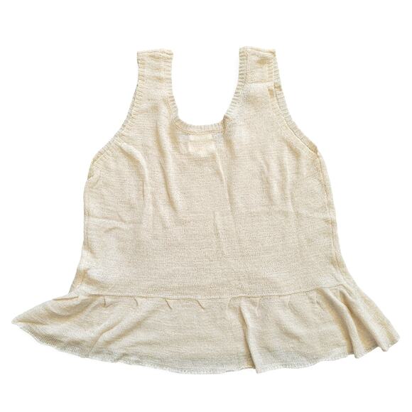 Blue Pepper Knit Acrylic Peplum Crop Top Tank Top Cream Women Sz L - Picture 2 of 7